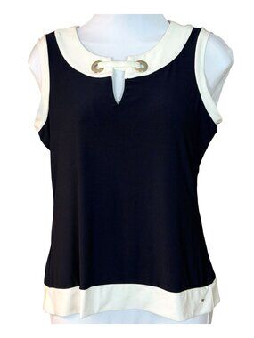 Tommy Hilfiger Sleeveless Navy Pullover Blouse White Trim Grommet Neck Small